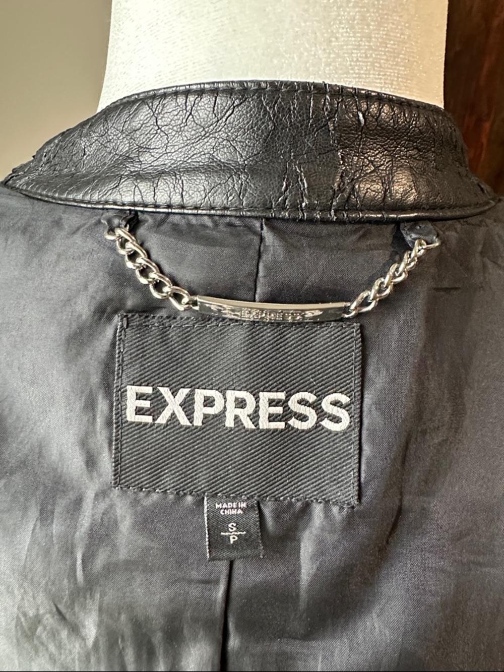 Express Black Leather Moto Jacket with Snap Collar SMALL - Picture 2 of 12